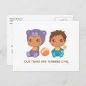 Baby Twins First Birthday Boy Beer Invitation Briefkaart (Voorkant / Achterkant)