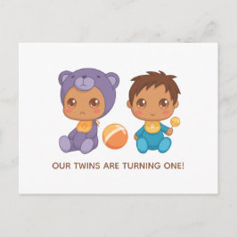 Baby Twins First Birthday Boy Beer Invitation Briefkaart