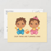 Baby Twins First Birthday Boy Girl Uitnodiging 2 (Voorkant / Achterkant)