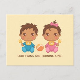 Baby Twins First Birthday Boy Girl Uitnodiging 2