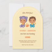 Baby Twins First Birthday Boy Paars Beer Yellow I Kaart (Voorkant)