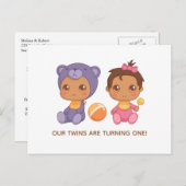 Baby Twins First Birthday Girl Beer Invitation 2 Briefkaart (Voorkant / Achterkant)