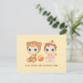 Baby Twins First Birthday Girl Beer Invitation 2 Briefkaart (Staand voorkant)