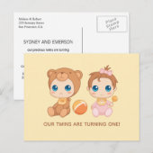 Baby Twins First Birthday Girl Beer Invitation 2 Briefkaart (Voorkant / Achterkant)