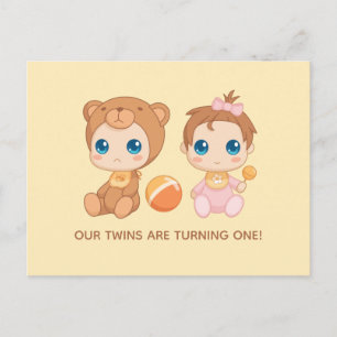 Baby Twins First Birthday Girl Beer Invitation 2 Briefkaart