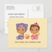 Baby Twins First Birthday Girl Beer Invitation Briefkaart (Voorkant / Achterkant)
