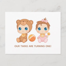 Baby Twins First Birthday Girl Beer Invitation Briefkaart