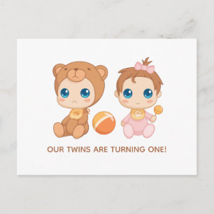 Baby Twins First Birthday Girl Beer Invitation Briefkaart