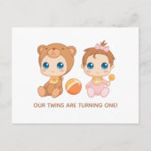 Baby Twins First Birthday Girl Beer Invitation Briefkaart (Voorkant)