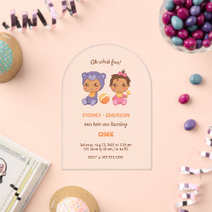 Baby Twins First Birthday Girl Beer Jumpsuit 2 Acryl Uitnodigingen