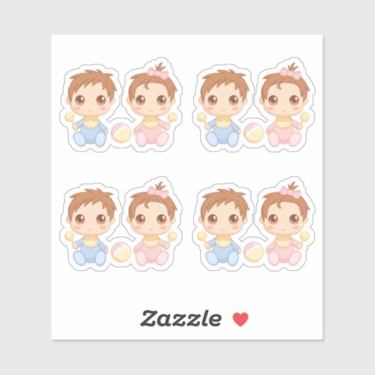 Baby Twins Jongen en Meisje Set van 4 Sticker (Vel)