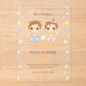 Baby Twins Jongen Meisje Eerste Verjaardag Transpa Acryl Uitnodigingen (Voorkant)