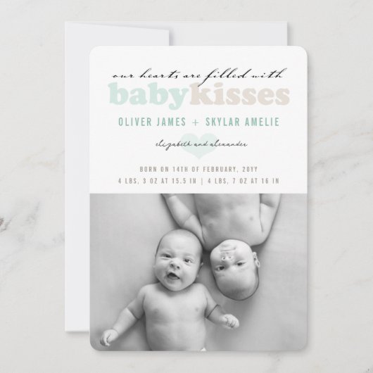 Baby Twins Valentijnsdag Foto Geboorte Aankondigin Feestdagenkaart (Voorkant)
