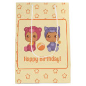 Baby Twins Verjaardagskat Beer Geel Donker Medium Cadeauzakje (Achterkant)