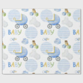 Baby Typog Blue Pattern Waterverf Baby Boy Shower Cadeaupapier (Vlak)