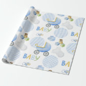 Baby Typog Blue Pattern Waterverf Baby Boy Shower Cadeaupapier (Uitgerold)