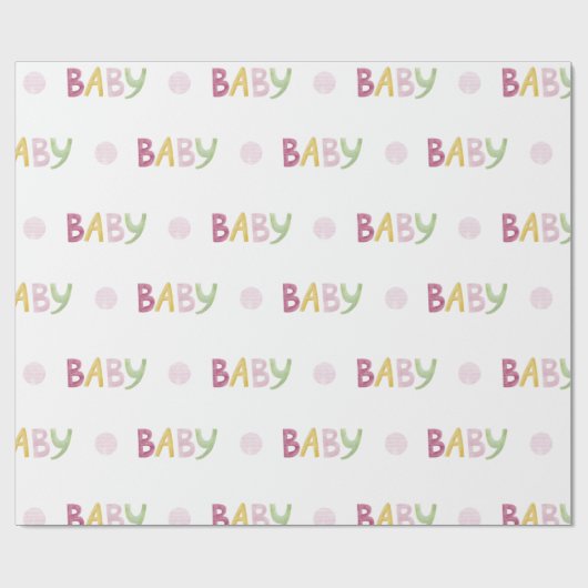 Baby Typografie Waterverf Thema Baby shower Cadeaupapier (Vlak)