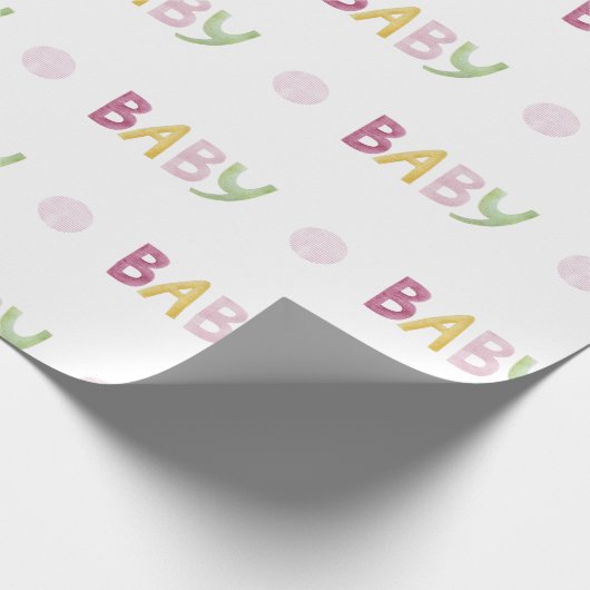 Baby Typografie Waterverf Thema Baby shower Cadeaupapier (Hoek)