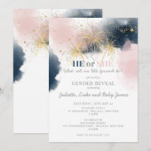 Baby U bent een Vuurwerk Genderfeest Uitnodiging (Voorkant / Achterkant)