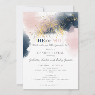 Baby U bent een Vuurwerk Genderfeest Uitnodiging