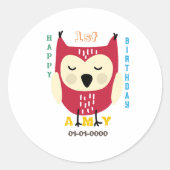 Baby Uil 1e Verjaardag Ronde Sticker (Voorkant)