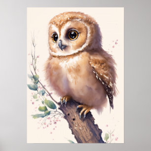Baby Uil Aquarel Kinderkamer Poster