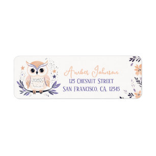 Baby Uil Boho Perzik Lavendel Floral Design - Etiket