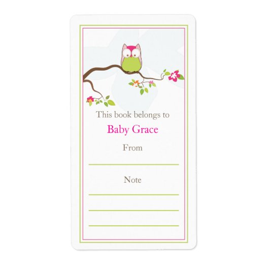 Baby Uil Bookplate Etiket (Voorkant)