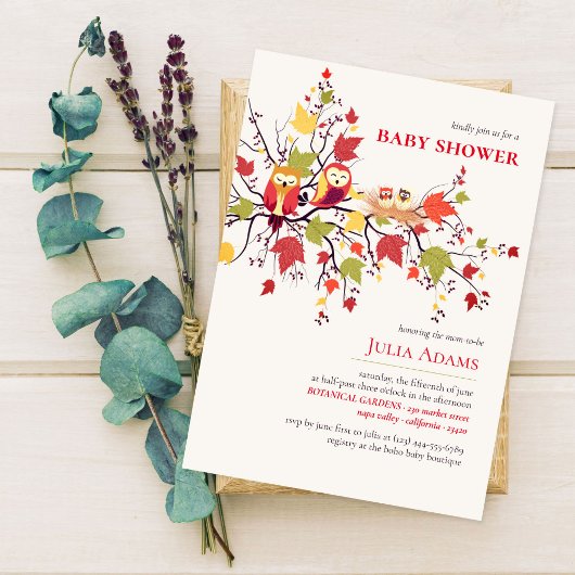 Baby Uil broeden in Herfst baby shower Kaart