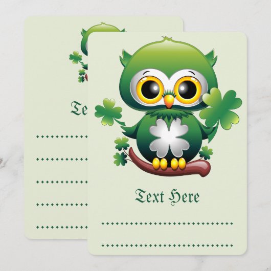 Baby Uil Cute St. Patrick Cartoon Menu (Voorkant / Achterkant)