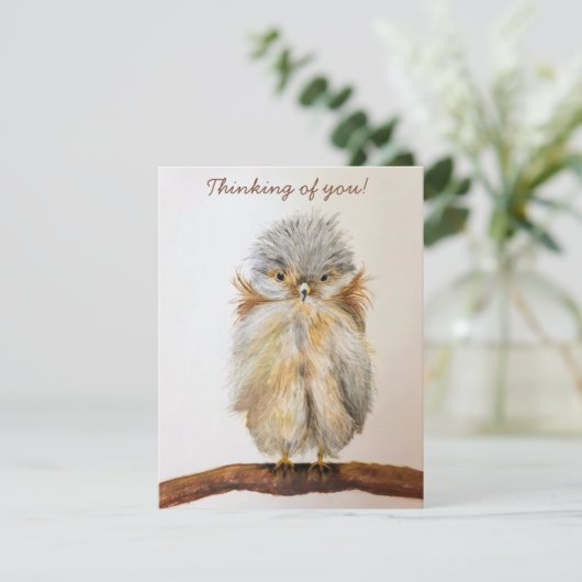 Baby Uil "Denken aan jou!"Opmerking Kaart terug is (Staand voorkant)