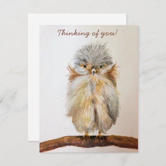 Baby Uil "Denken aan jou!"Opmerking Kaart terug is (Voorkant / Achterkant)