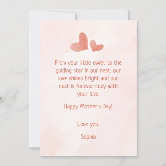 Baby Uil En Mam Liefde Moederdag Kaart (Achterkant)