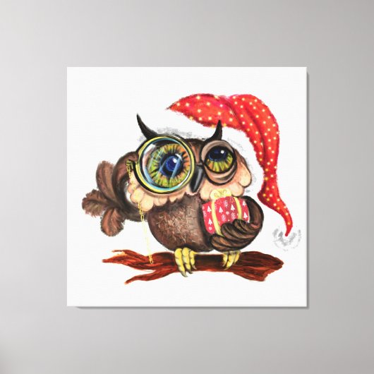 Baby Uil In Kerst Pet Canvas Cadeau Afdruk (Voorkant)
