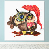 Baby Uil In Kerst Pet Canvas Cadeau Afdruk (Insitu (Houten vloer))