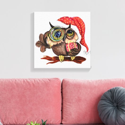 Baby Uil in Kerst Pet Canvas Print (Insitu (Woonkamer))