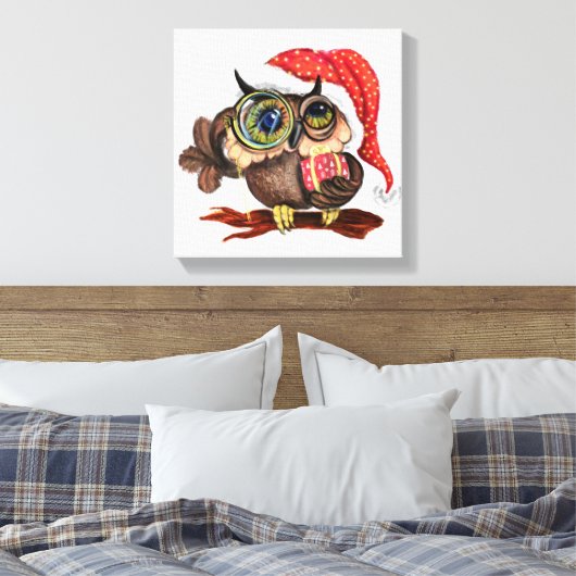 Baby Uil in Kerst Pet Canvas Print (Insitu (Slaapkamer))