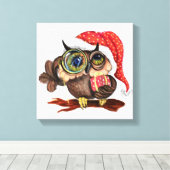 Baby Uil in Kerst Pet Canvas Print (Insitu (Houten vloer))