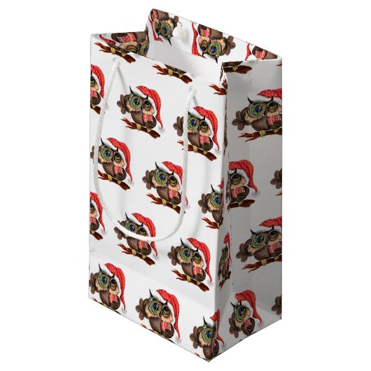 Baby Uil In Kerst Pet Gift Bag Klein Cadeauzakje (Voorkant Gekanteld)