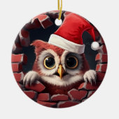 Baby Uil in Santa Hat - 3D Keramisch Ornament (Voorkant)