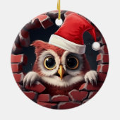 Baby Uil in Santa Hat - 3D Keramisch Ornament (Achterkant)