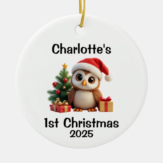 Baby Uil Kerstmis Keramisch Ornament (Voorkant)