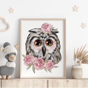 Baby Uil Roze Dierenposter   Muurprint Poster