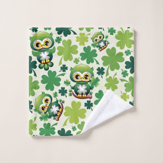 Baby Uil Schattig St Patrick Cartoon Bad Handdoek (Wasdoekje)