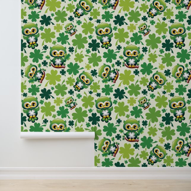Baby Uil Schattig St Patrick Cartoon Behang (Applicatie)