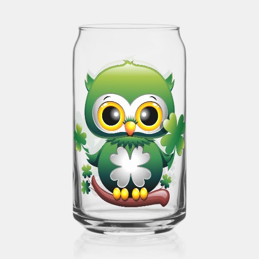 Baby Uil Schattig St Patrick Cartoon Blikvorm Glas (Voorkant)