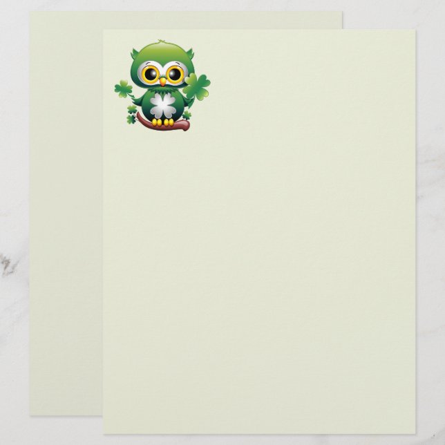 Baby Uil Schattig St Patrick Cartoon Briefhoofd (Voorkant / Achterkant)