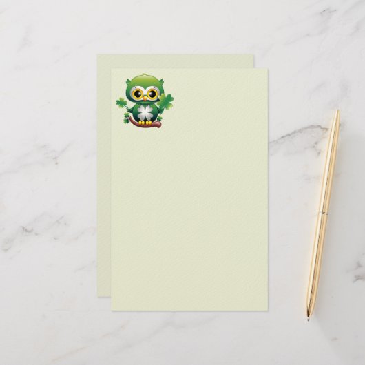 Baby Uil Schattig St Patrick Cartoon Briefpapier (Voorkant / Achterkant in situ)