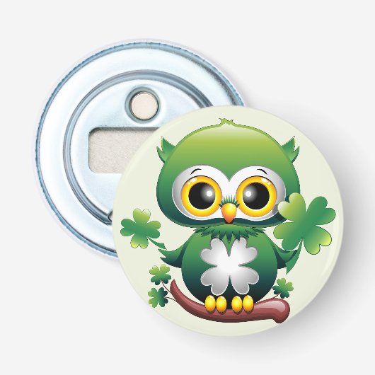 Baby Uil Schattig St Patrick Cartoon Button Flesopener (Voorkant)