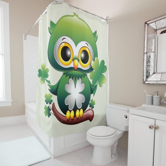 Baby Uil Schattig St Patrick Cartoon Douchegordijn (In situ)
